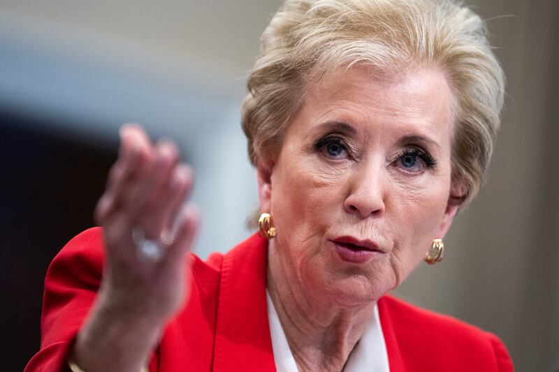 Education Secretary Linda McMahon testifies during a House Appropriations Subcommittee hearing