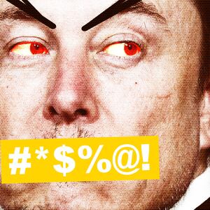 Elon Musk and Steve Bannon with a curse word bleep bar covering Elon's mouth