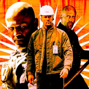 A photo illustration of Jason Statham in "A Working Man."