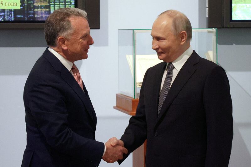 Russian President Vladimir Putin meets with U.S. President Donald Trump's special envoy Steve Witkoff in Saint Petersburg on April 11.