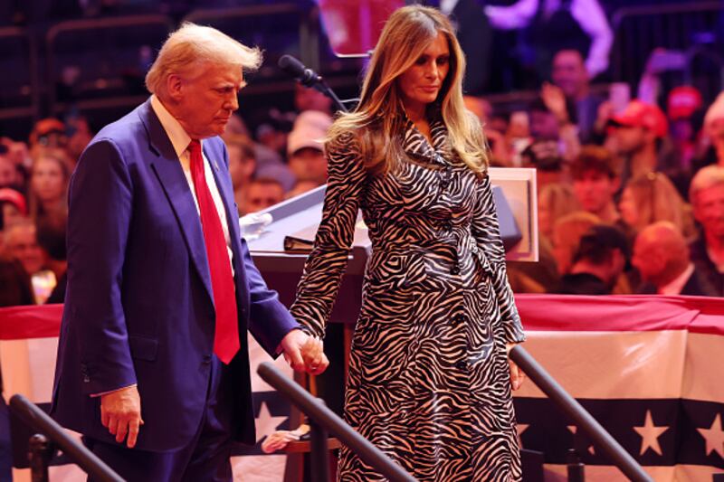 Donald, left, and Melania Trump at Madison Square Garden on October 27, 2024 in New York City.
