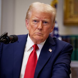 President Donald Trump takes a question from a reporter during a news conference in the Roosevelt Room of the White House on January 21, 2025 in Washington, DC.
