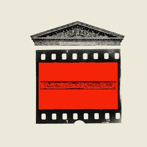 Photo illustration of a film strip frame with the Supreme Court pediment on top and “equal justice under law” inside the frame.