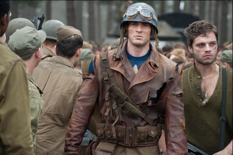 Chris Evans as Steve Rogers and Sebastian Stan as Bucky.
