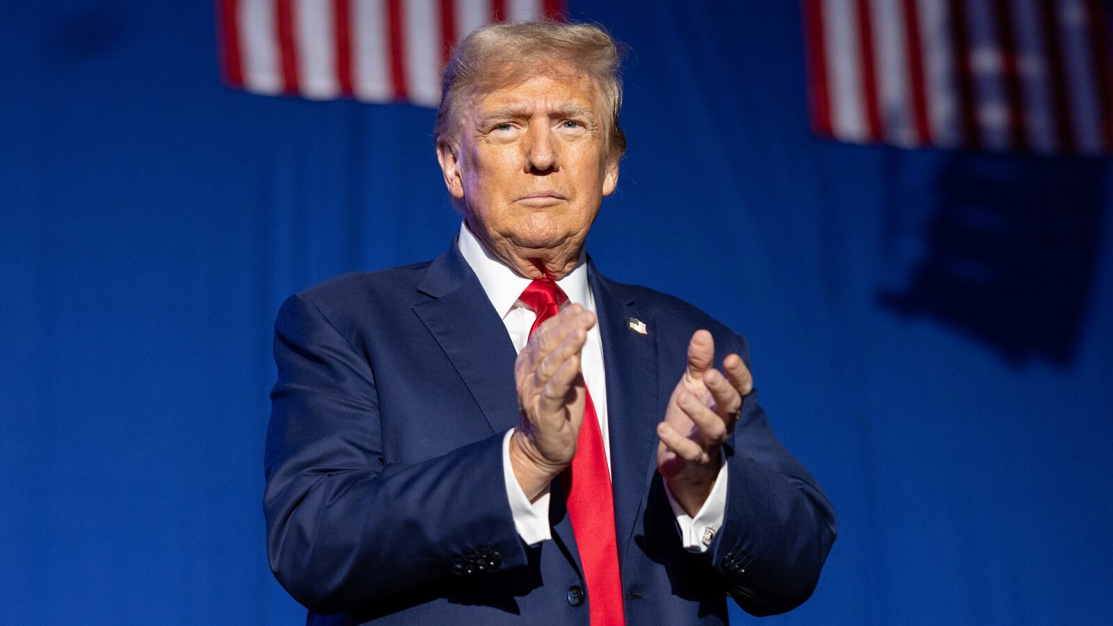 Republican presidential candidate, former President Donald Trump arrives at a campaign event at the Whittemore Center Arena in Durham, New Hampshire.