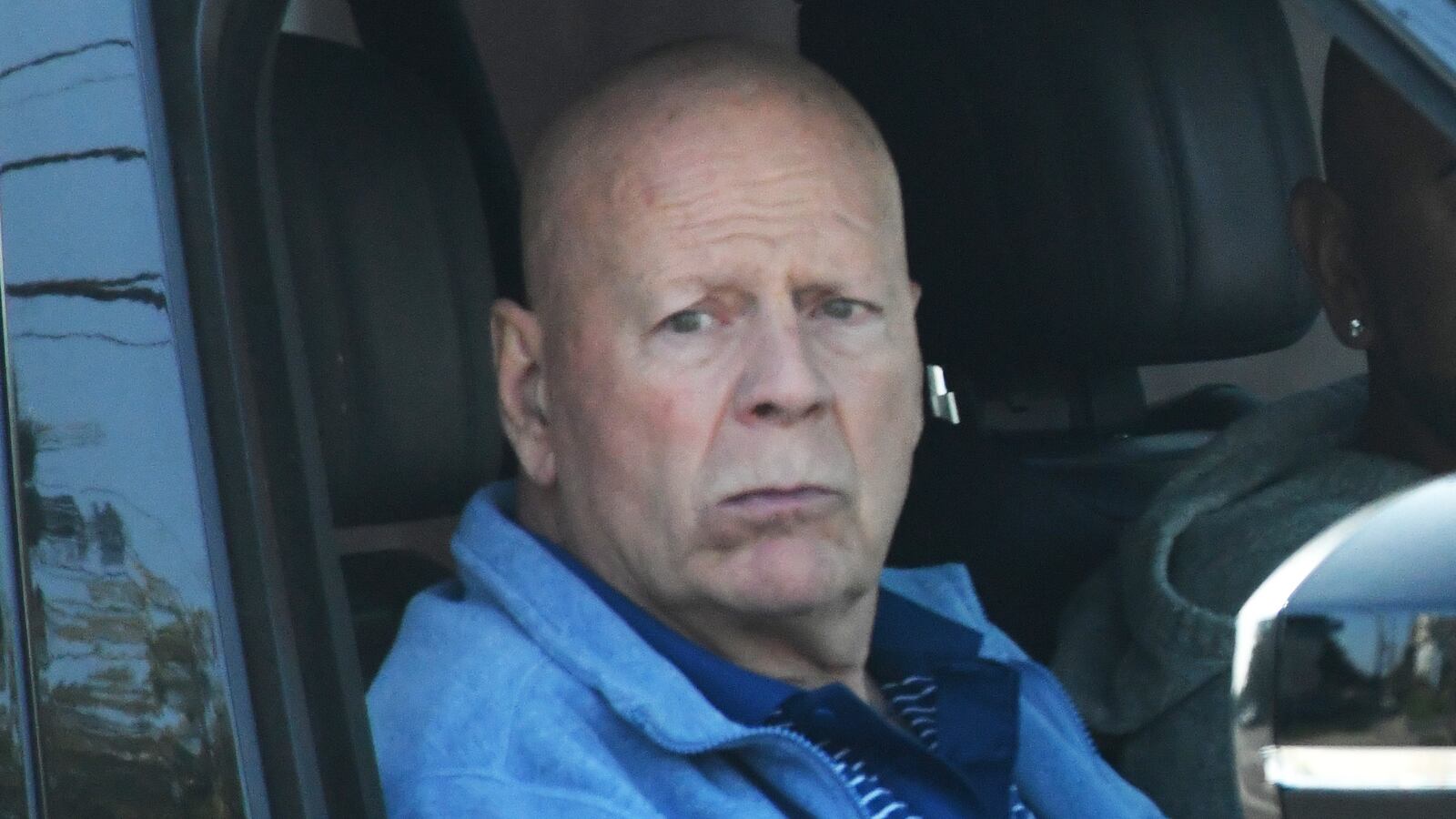 Bruce Willis is seen out in his car on September 21, 2024 in Brentwood, California.