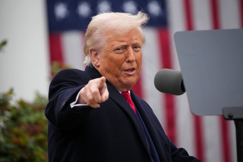 U.S. President Donald Trump gestures while speaking during a “Make America Wealthy Again” trade announcement event in the Rose Garden at the White House on April 2, 2025 in Washington, DC.
