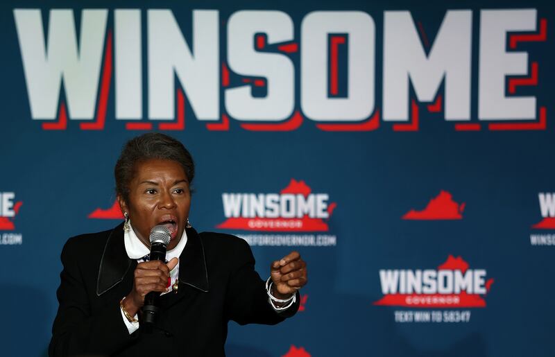 NEW BALTIMORE, VIRGINIA - OCTOBER 29: Republican gubernatorial candidate Winsome Earle-Sears speaks during a rally at the Buckland Farm Market on October 29, 2025 in New Baltimore, Virginia. Earle-Sears will face off against Virginia Democratic gubernatorial candidate, former Rep. Abigail Spanberger in the Commonwealth of Virginia’s off-year election for governor and other statewide offices on November 4. (Photo by Anna Moneymaker/Getty Images)