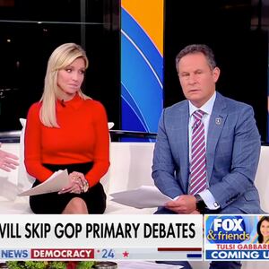 A screen shot of “Fox & Friends” discussing Donald Trump’s decision to skip the GOP presidential debates.
