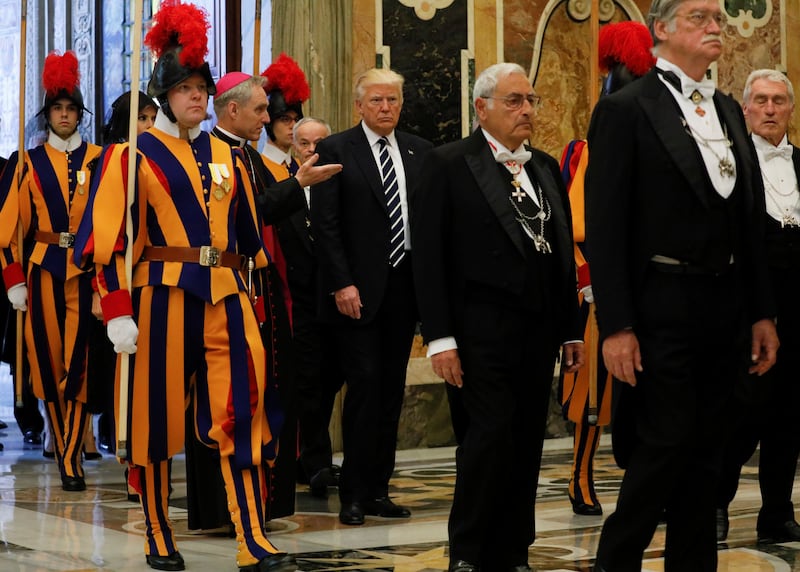 President Donald Trump arrives at the Vatican to meet Pope Francis, May 24, 2017.