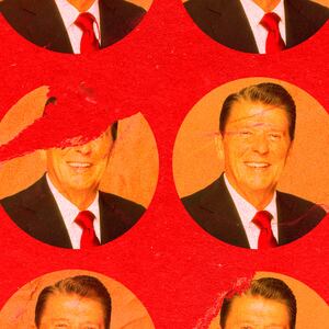 A photo illustration of peeling pictures of President Ronald Reagan.