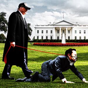 Donald Trump walking Elon.