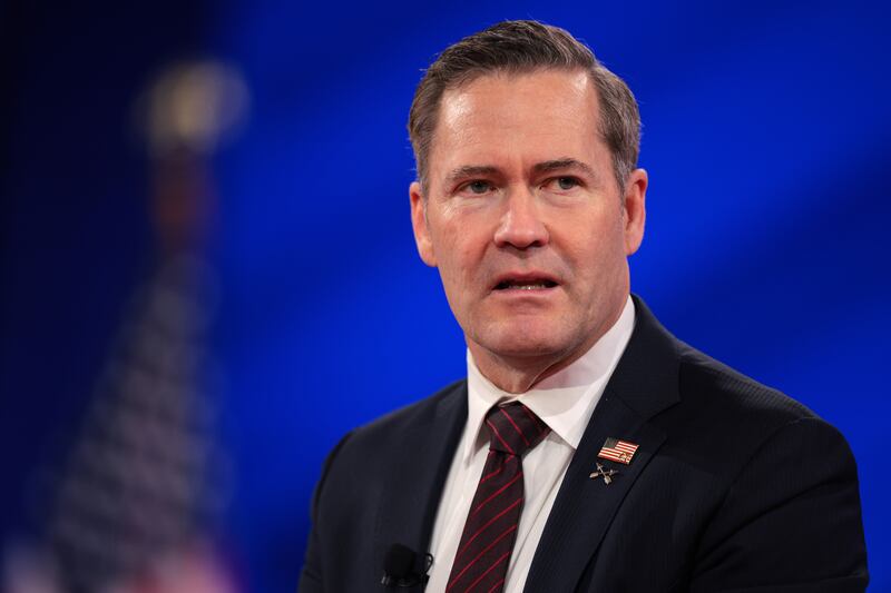 National Security Advisor Michael Waltz participates in an interview with political commentator Mercedes Schlapp at the Conservative Political Action Conference (CPAC) at the Gaylord National Resort Hotel And Convention Center on February 21, 2025 in Oxon Hill, Maryland.
