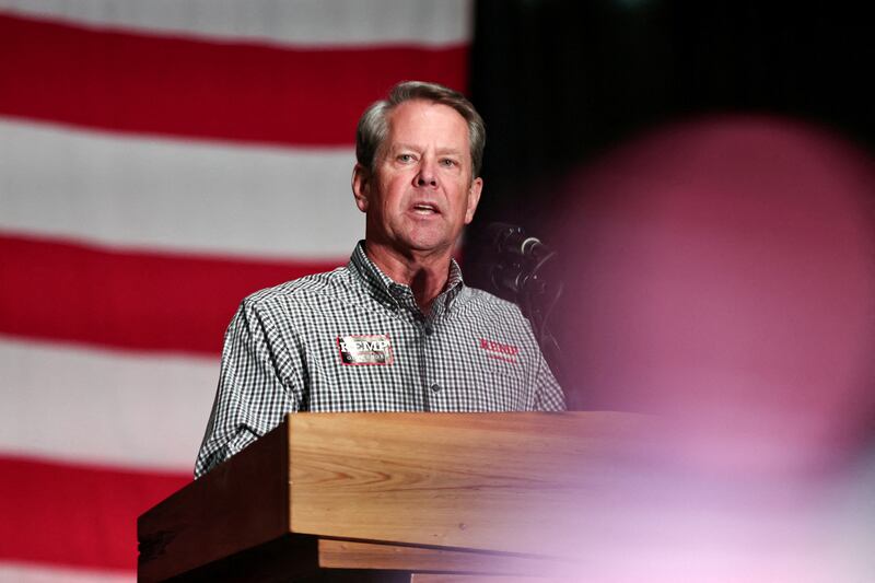 Georgia Republican Gov. Brian Kemp speaks at a campaign event in Kennesaw, Georgia.