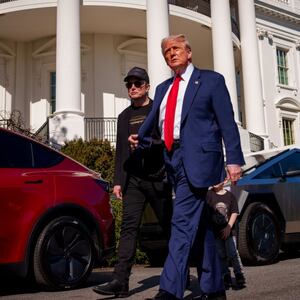 President Donald Trump and White House Senior Advisor, Tesla and SpaceX CEO Elon Musk depart after looking at Tesla vehicles on the South Lawn of the White House on March 11, 2025 in Washington, DC.