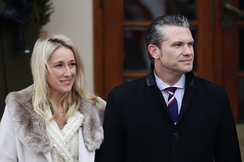 Jennifer Rauchet and American Secretary of Defense of Pete Hegseth during their meeting with Polish Defense Minister Wladyslaw Kosiniak-Kamysz and Paulina Kosiniak in Warsaw, Poland on February 14, 2025.
