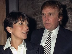 UNITED STATES - October 30: The 50th anniversary for both the Ford Modeling Agency and Pantene hair care products. They celebrate together at 142 Mercer Street in Manhattan. Pictured are Ghislaine Maxwell and Donald Trump (Photo by Richard Corkery/NY Daily News Archive via Getty Images)