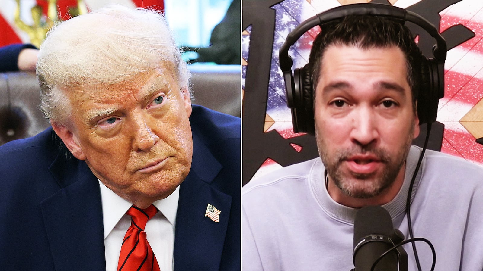 A photo composite of President Trump and comedian Dave Smith.