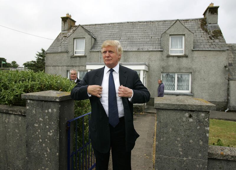 Trump pictured at the house in Tong, on the Isle of Lewis, where his mother was brought up before she emigrated to the United States. (Photo by Andrew Milligan - PA Images/PA Images via Getty Images)