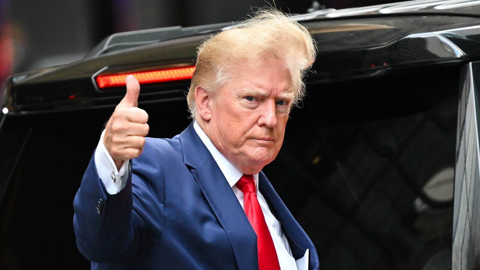Former U.S. President Donald Trump leaves Trump Tower to meet with New York Attorney General Letitia James for a civil investigation on August 10, 2022 in New York City.